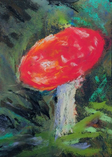 Mushroom #2 Impressionist Oil Pastel, Oil Pastel Crayons, Chalk Pastel Art, Oil Pastels Painting, Pastel Crayons, Crayon Drawings, Pastel Artwork, Oil Pastel Art, Chalk Drawings