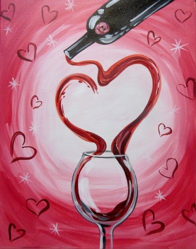 Valentines Day Acrylic Painting, Valentines Painting Ideas Canvases Easy, Valentines Day Painting Ideas On Canvas, Valentine’s Day Painting On Canvas, Valentines Painting Ideas Canvases, Love Painting Canvas, Valentines Day Painting, Wine Painting, Paint Nite