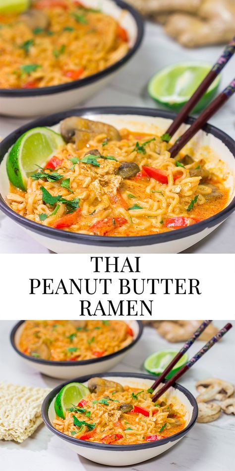 Ramen At Home, Peanut Butter Ramen, Ramen Spicy, Peanut Curry, Thai Peanut Chicken, Peanut Soup, Thai Peanut, Ramen Recipes, Health Dinner Recipes