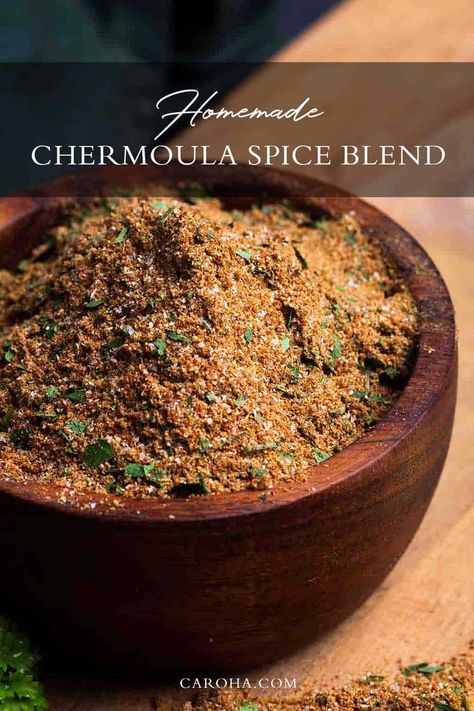 Chermoula spice mix is a must-try North African seasoning blend. Perfect for Moroccan tagines, lamb dishes, and BBQ chicken. Diy Herb Blends, African Seasoning, Chermoula Chicken, Moroccan Spice Blend, Moroccan Seasoning, Homemade Dry Mixes, African Spices, All Spice, Homemade Spice Mix