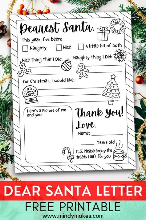 Dear Santa Letter Printable Free, Santa Claus Letter Template, Free Santa Letter Template, Free Printable Santa Letters, Letter To Santa Template, Letter To Santa Printable, Free Letters From Santa, Santa Claus Crafts, Santa Writing