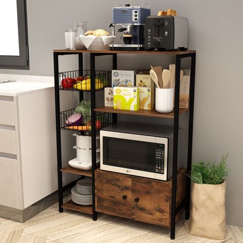 Kitchen Bakers Rack, Brown Room, Different Home Decor Styles, Industrial Kitchen Island, Baker's Rack, Microwave Stand, Storing Spices, Bakers Rack, Utility Storage