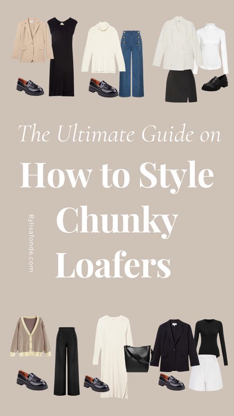 The ultimate guide on how to wear black chunky loafers + the cutest outfit ideas for women. How to style chunky loafers women. Black chunky loafers outfit winter. Black chunky loafers outfit summer. Black chunky loafers outfit work. Black chunky loafers outfit casual. Heel Loafers Outfit Style, Chunky Loafers Wide Leg Jeans, Chunky Loafer Outfits Women Work, Black Penny Loafers Women Outfit, Work Outfits Women 50s, Styling Black Chunky Loafers, Styles With Loafers Women, Loafers With Black Pants, Casual Chunky Loafers Outfit