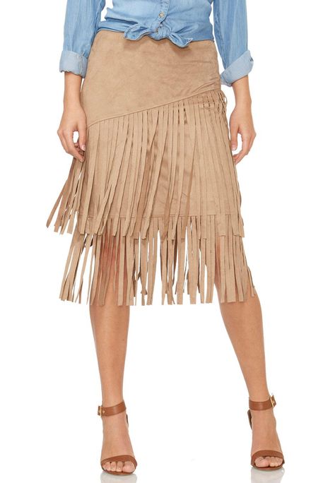 Double Layer Fringe Skirt- Plus Paneled Skirt Pattern, Green Skater Skirt, Skull Skirt, Dark Denim Skirt, Long Flowy Skirt, Skirts Flowy, Faux Suede Skirt, Cato Fashion, Fringe Vest