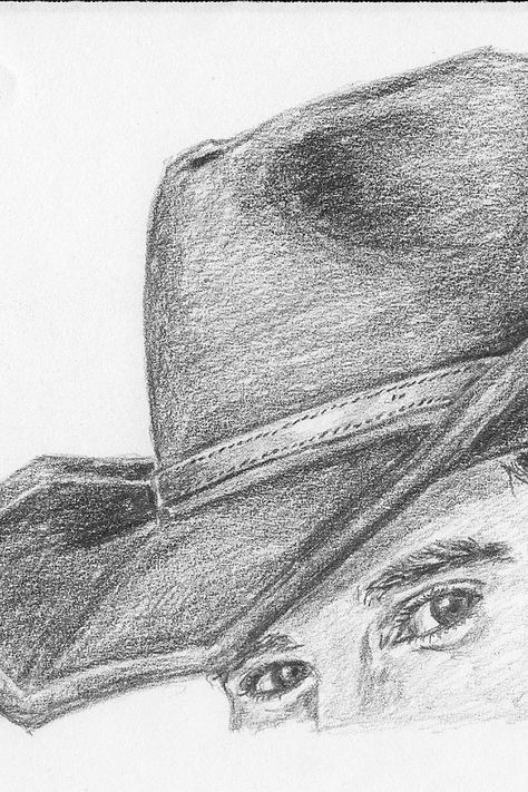 how to draw a cowboy hat close up Drawing Ideas Western, Draw A Cowboy Hat, Cowboy Hat Art, Creative Art Drawings, Cowboy Hat Drawing, Hat Drawing, Western Artwork, Wilde Westen, Cowgirl Art