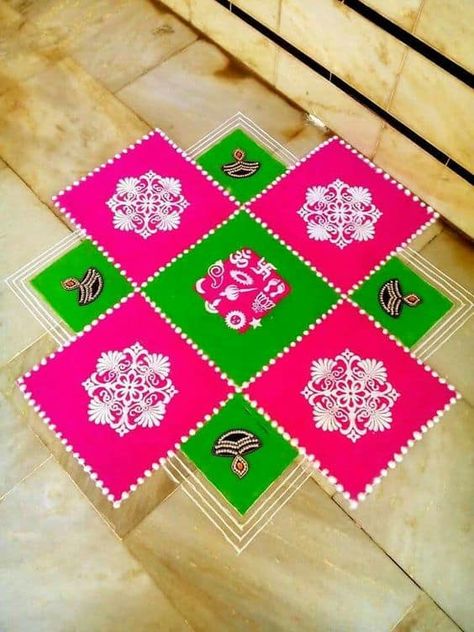 Rangoli Designs Square, Diwali Special Rangoli Design, Indian Rangoli Designs, Easy Rangoli Designs Videos, Design Rangoli, Rangoli Designs Simple Diwali, Easy Rangoli Designs Diwali, Rangoli Side Designs, Simple Rangoli Designs Images