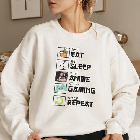 Eat Sleep Anime Gaming Repeat Sweatshirt, Unisex Japanese Graphic Pullover, Cozy Oversized Gamer Hoodie, Casual Anime Lover Gift Top by SpecialMomentsWear on Etsy Gamer Hoodie, Graphic Pullover, Gaming Hoodie, Japanese Graphic, Anime Lover, Eat Sleep, Gift For Lover, Cotton Tshirt, Everyday Wear