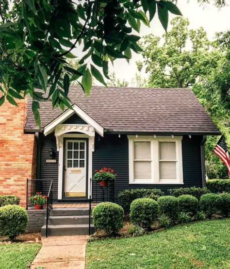 Design & Photo by Breezy Lake-Wolfe | Soot by Benjamin Moore Small House Exterior Colors, Small House Exterior, Black Houses, Black Paint Color, Bungalow Exterior, Dark House, Cottage Exterior, Exterior Paint Colors For House, House Paint Exterior