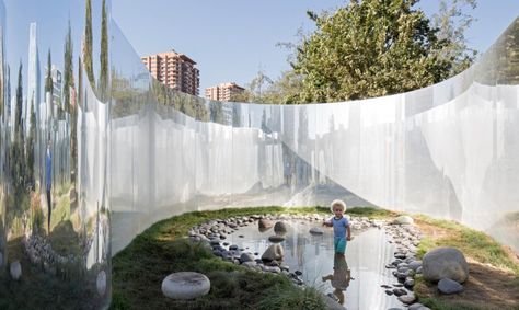 The reflective "Your Reflection" installation was designed by Chilean architects Guillermo Hevia García and Nicolás Urzúa Soler. Reflection Installation, Landscape Plane, Zen House, Hall Of Mirrors, Air Plant Terrarium, Yoko Ono, Architecture Concept Drawings, Hunter Douglas, Exhibition Booth