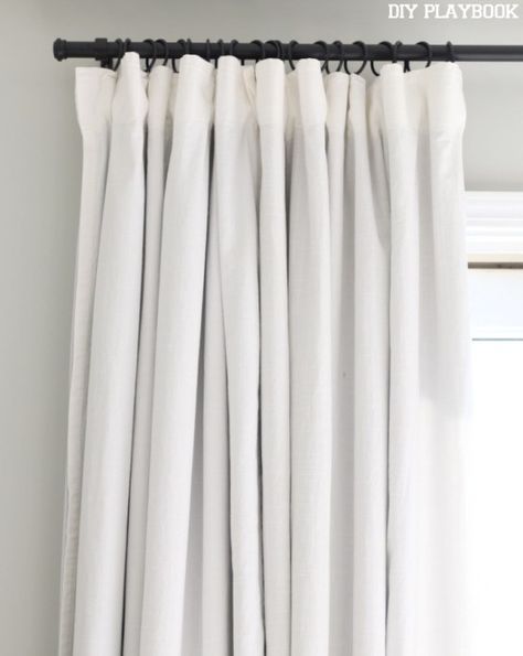 We finally have some window treatments in our bedroom and they block out the sun. Here's how to DIY no-sew blackout curtains. White Blackout Curtains, Blackout Curtains Bedroom, Window Curtains Bedroom, Ikea Curtains, Diy Playbook, No Sew Curtains, Drop Cloth Curtains, Nursery Curtains, Rustic Curtains