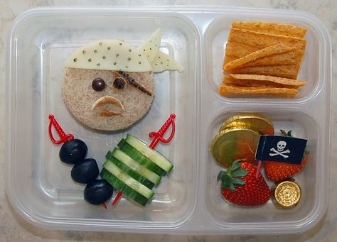 Arrrrgh Pirate Snacks Preschool, Pirate Snacks For Kids, Pirate Fruit Tray, Pirate Lunch, Pumpkin Icing, Chocolate Cover Pretzels, Shaped Watermelon, Woodys Lunch Box Disney Grilled Cheese, Turkey Rolls