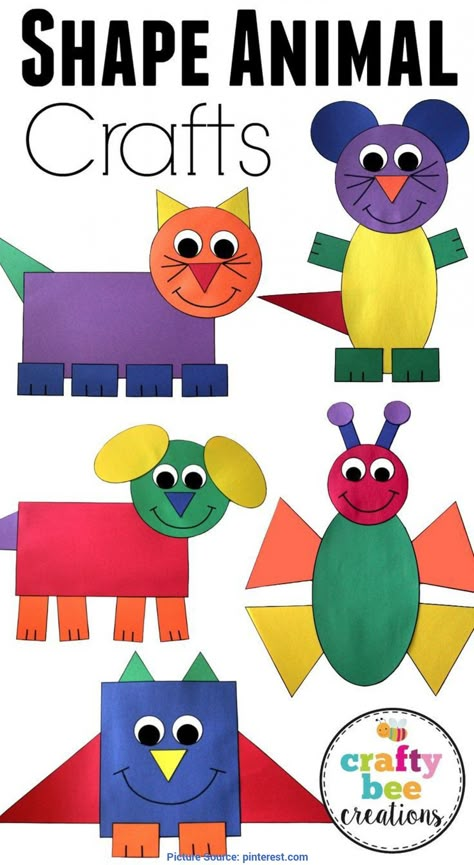 Learn Shapes Preschool Activity CA1 Kraf Kertas, Shapes Preschool, Shapes Activities, Animal Crafts For Kids, Daycare Crafts, Shape Crafts, Kindergarten Art, Construction Paper, Childrens Crafts