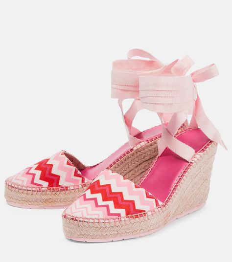 Chevron Canvas Espadrille Wedges in Multicoloured - Missoni | Mytheresa Lace Espadrilles, Heeled Espadrilles, All Over Pattern, Wedge Espadrilles, Women's Espadrilles, Round Toe Shoes, Slides Shoes, Flat Espadrilles, Heeled Loafers