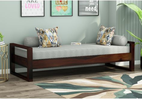 Divan Cot: Buy Ara Wooden Diwan Bed (Walnut Finish) Online in India : Urbanwood Divan Cot Wooden, Divan Cot, Diwan Furniture, Diwan Bed, Bedroom Space Saving, Divan Sofa, Living Room Drawing, Wooden Cot, Bed With Mattress