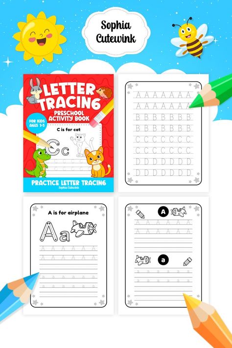 Letter Tracing Preschool Activity Book for Kids Ages 3-5: 80 Activity Pages - Practice Line Tracing and Letters by Sophia Cutewink Letter Tracing Preschool, Tracing Preschool, Preschool Activity Books, Free Followers On Instagram, Line Tracing, Writing Practice Worksheets, Ramadan Activities, Letter Tracing, Activity Pages