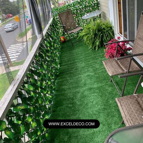 Step into your own green oasis with our balcony upgrade package! Transform your outdoor space into a lush paradise with our premium grass carpet and artificial fence. #decor#balconyupgrade#nairobidecorators#ruiru#membley #thikaroad#westlands#kileleshwa#runda Artificial Grass Carpet, Terrasse Design, Grass Carpet, Balkon Design, Small Balcony Design, Above Ground Pool Landscaping, Fence Screening, Artificial Lawn, Outdoor Garden Decor