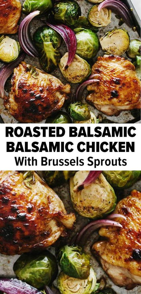 Dinner With Brussel Sprouts, Chicken Brussel Sprouts, One Pan Recipe, Sunday Dinner Ideas, Pan Recipe, Sheet Pan Dinners Recipes, Roasted Chicken Thighs, Roasted Brussels Sprouts, Pan Dinners