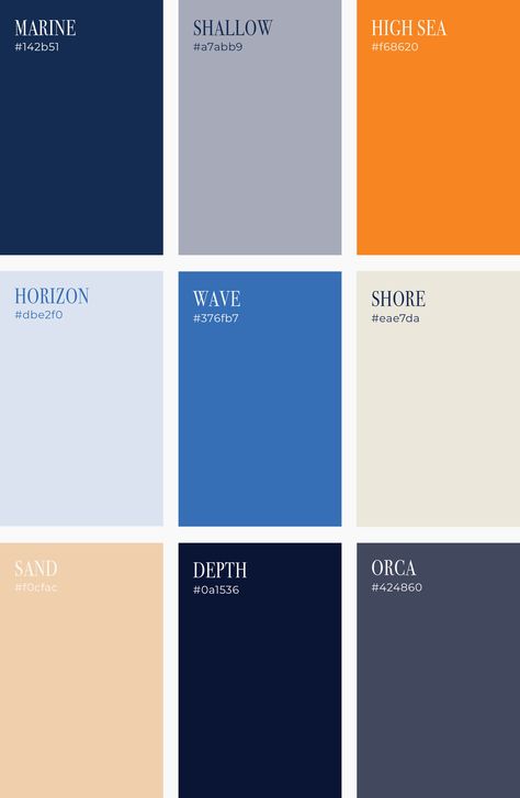 Freshwater Brand Color Palette Nautical Color Palette, Color Palette Summer, Beachy Color Palette, Branding Color Palette, Palette Summer, Nautical Logo, Coastal Color Palette, Leather Travel Accessories, Nautical Colors