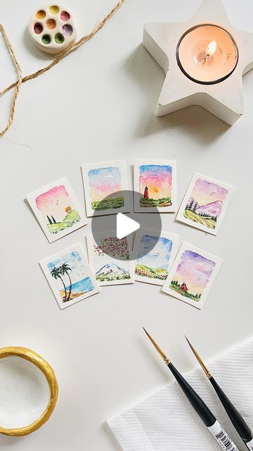 Samprity Ozah on Instagram: "Hi..!😀 Finally, I am sharing the Minimal Mini collection . After dragging it for so many weeks , i decided to skip the last two paintings. May be some other time. Hope you enjoy this.!! Watercolor on full cotton paper. .. .. #watercolorseries #minipaintings #miniaturepaintings #watercolorminiature #minimalpainting #easypaintings #watercolortutorial #watercolorreels #watercolorreel #minipaintingseries #minilandscape #watercolorpaintings #worldwatercolorgroup #watercolor_gallery #watercolor_daily #tempuradesign #fabrianopaper #tinypaintings" Mini Drawings Watercolor, Mini Painting Watercolor, Minimal Watercolor Art, Watercolour Mini Paintings, Mini Watercolor Painting, Mini Watercolour Painting, Mini Watercolor Paintings Easy, Watercolor Mini Paintings, Tiny Watercolor Paintings