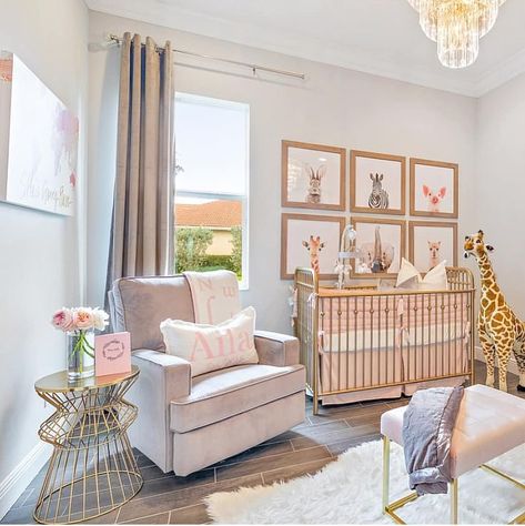 blush pink and gold girl's safari jungle nursery #nurseryideas #nurserydecor Jungle Nursery Girl, Pink Safari Nursery, Girl Jungle Nursery, Safari Nursery Girl, Safari Baby Girl, Safari Baby Room, Jungle Theme Nursery, Kids Interior Design