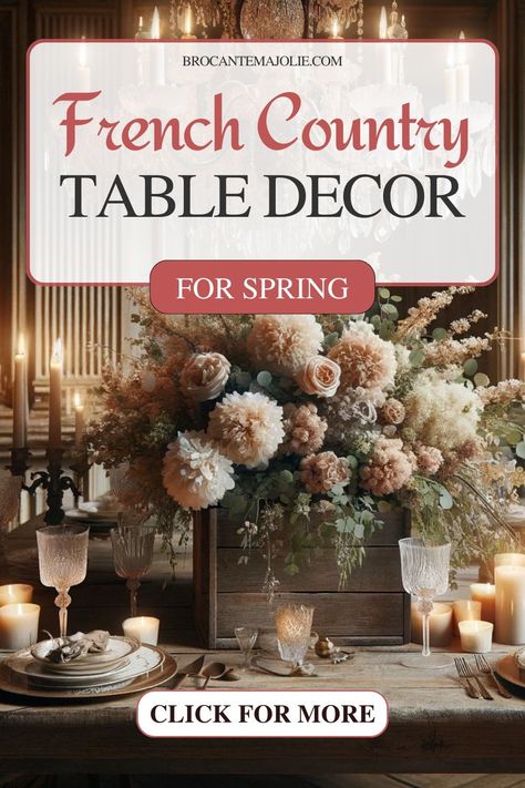 Transform your dining table into a springtime masterpiece with enchanting French Country Spring Table Decor. Explore chic and rustic ideas that will elevate your dining room. Discover easy-to-implement tablescapes and create a stunning centerpiece that captures the essence of spring. French Tablescapes, Country Spring Decor, French Country Kitchen Table, French Country Table Decor, French Country Dining Room Table, French Table Setting, French Country Color Palette, Provincial Decor, Dining Room Table Settings