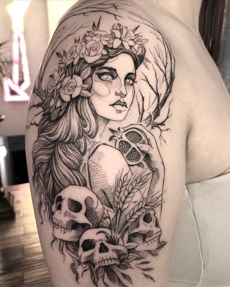 Best 25 Persephone Tattoo - Small Tattoos & Ideas Powerful Women Tattoo, Cerberus And Persephone, Beautiful Woman Tattoo, Tattoo Of A Woman, Persephone Tattoo, Greek Goddess Tattoo, Hades Tattoo, Aphrodite Tattoo, Persephone Art