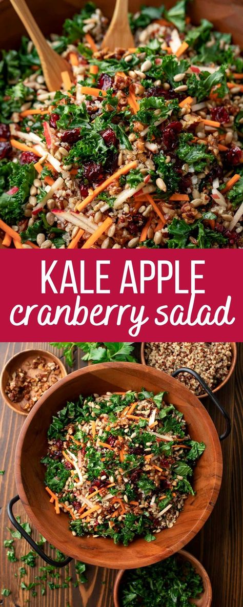 kale apple cranbery salad photo collage Cranberry Kale Salad, Kale Apple Salad, Apple Cranberry Salad, Cranberry Quinoa Salad, Cranberry Salad Recipes, Fluffy Quinoa, Salad With Quinoa, Kale Quinoa Salad, Apple Salad Recipes