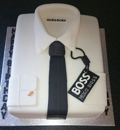 Hugo Boss Shirt Cake Hugo Boss shirt cake. Vanilla Madeira with sugarpaste covering and decorations. Cake Design For Men, Dad Birthday Cakes, Shirt Cake, Unique Birthday Cakes, Boss Shirt, Homemade Birthday Cakes, Elegant Birthday Cakes, Fathers Day Cake, Funny Birthday Cakes