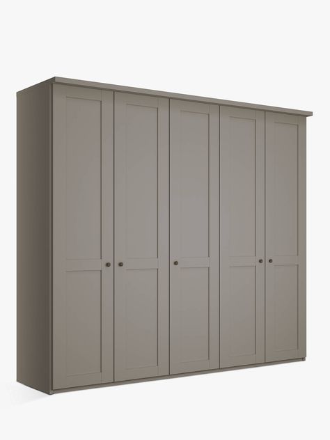 BuyJohn Lewis & Partners Marlow 250cm Hinged Wardrobe, Pebble Grey Online at johnlewis.com Cornice Detail, Hinged Wardrobe, Triple Wardrobe, Storage Solutions Bedroom, Wardrobe Door Designs, Fitted Wardrobes, Vintage Pewter, Boot Room, Pebble Grey