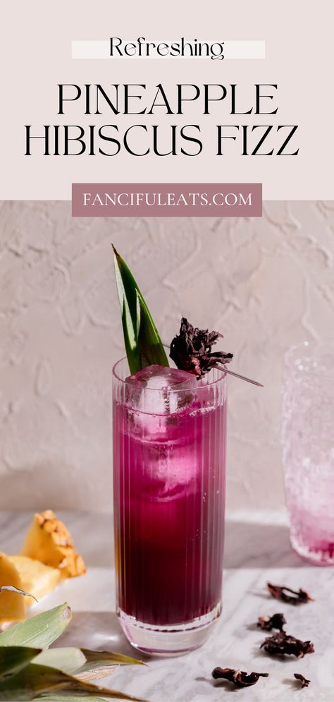 Pineapple Hibiscus Fizz. Hibiscus Recipe, Hibiscus Cocktail, Hibiscus Drink, Hibiscus Syrup, Hot Sunny Day, Homemade Soda, Refreshing Drinks Recipes, Mixed Drinks Recipes, Juicing For Health