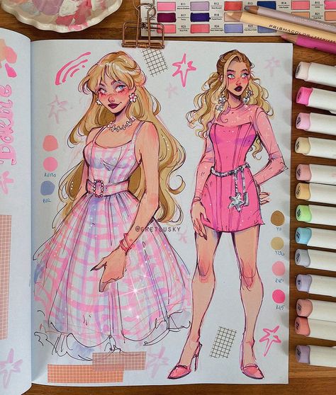 Kunstjournal Inspiration, Barbie Drawing, Prințese Disney, Sketchbook Art Journal, Sketchbook Pages, Arte Sketchbook, Book Art Drawings, Cute Art Styles, Marker Art