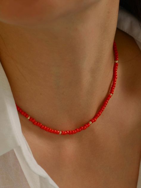 Red Beaded Necklaces, Red Necklace, Red Taylor, Red Collar, Red Bead, Bead Crafts, Diy Jewelry, Choker, Beaded Necklace