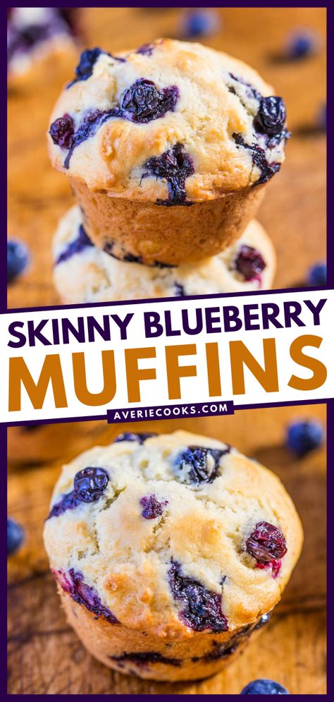 Healthy Blueberry Muffins (Low-Calorie & Low-Fat) - Averie Cooks Low Sugar Blueberry Muffins, Low Calorie Blueberry Muffins, Low Fat Blueberry Muffins, Sugar Free Blueberry Muffins, Greek Yogurt Blueberry Muffins, Low Fat Muffins, Low Calorie Muffins, Blueberry Yogurt Muffins, Greek Yogurt Muffins