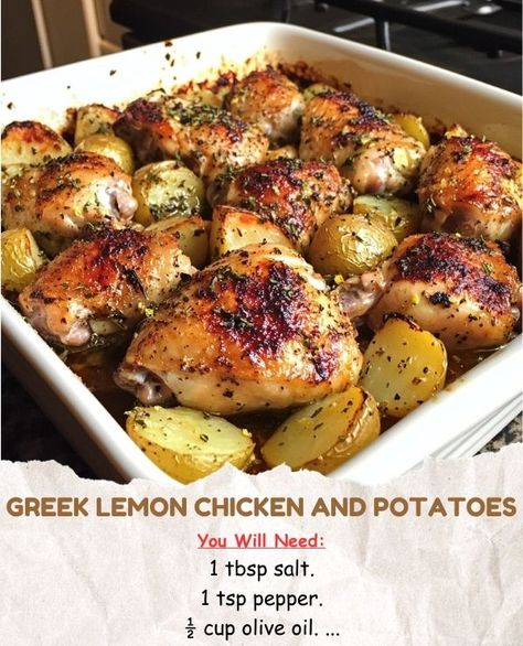 Greek Lemon Chicken And Potatoes, Lemon Chicken And Potatoes, Greek Chicken And Potatoes, Greek Chicken Recipes, Lemon Butter Chicken, Greek Lemon Chicken, Chicken And Potatoes, Smashed Potatoes, Greek Chicken