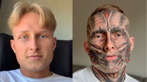 Full Head Tattoo, Amazing Tattoos For Men, Worlds Worst Tattoos, Full Body Tattoo Designs, Face Tattoo Men, Rare Tattoos Men, Extreme Tattoos, Mens Face Tattoos, Rare Tattoo