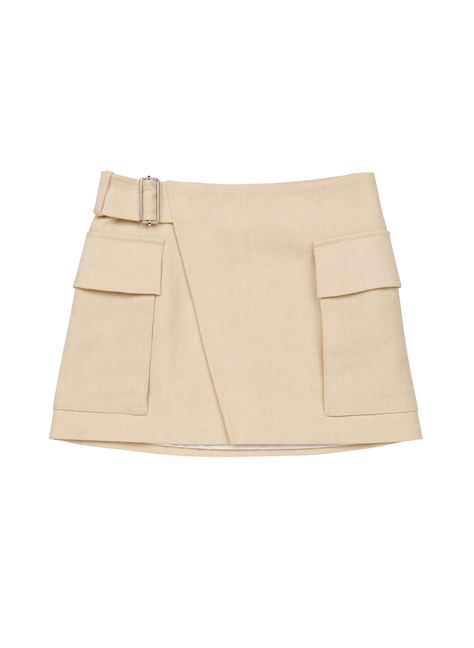 Conan Skirt Barely Beige Barely Beige, Linen Mini Skirt, Peter Som, Crossover Dress, Pale Beige, Cargo Vest, Beige Skirt, Mini Wrap, Back To Reality