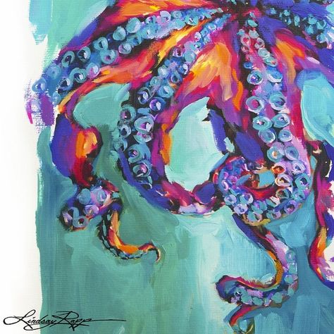 Abstract Octopus Painting, Octopus Tentacles Art, Lindsay Rapp, Seafood Art, Kraken Art, Octopus Painting, Crab Art, Underwater Painting, Sea Life Art