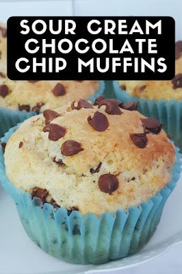 Sour Cream Chocolate Chip Muffins Muffins With Sour Cream, Recipe With Chocolate Chips, Sour Cream Muffins, Peanut Butter Muffins, Moist Muffins, Lunchbox Treats, Baking Muffins, Chocolate Chip Recipes, Muffin Recipe