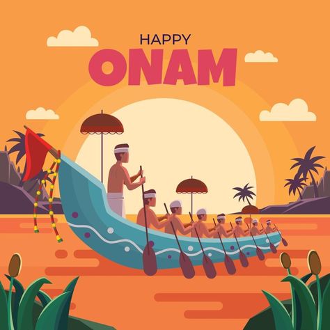 Snackeboat Race In Onam Celebration Onam Illustration, Onam Celebration, Happy Onam, Illustrator Design Tutorial, Raksha Bandhan, Graphics Inspiration, Design Tutorials, Art School, Vector Art