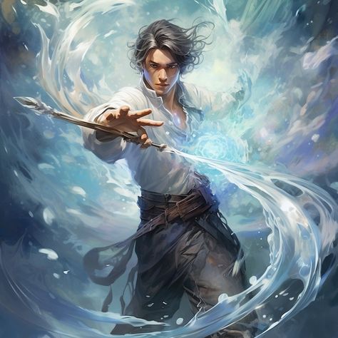 "Conjuring Aquatic Wonders: The Enigmatic Artistry of a Water Magician." Fantasy Magician, Magician Art, Male Witch, Elemental Magic, Water Element, Art Fantasy, Magic Art, Character Outfits, The Conjuring