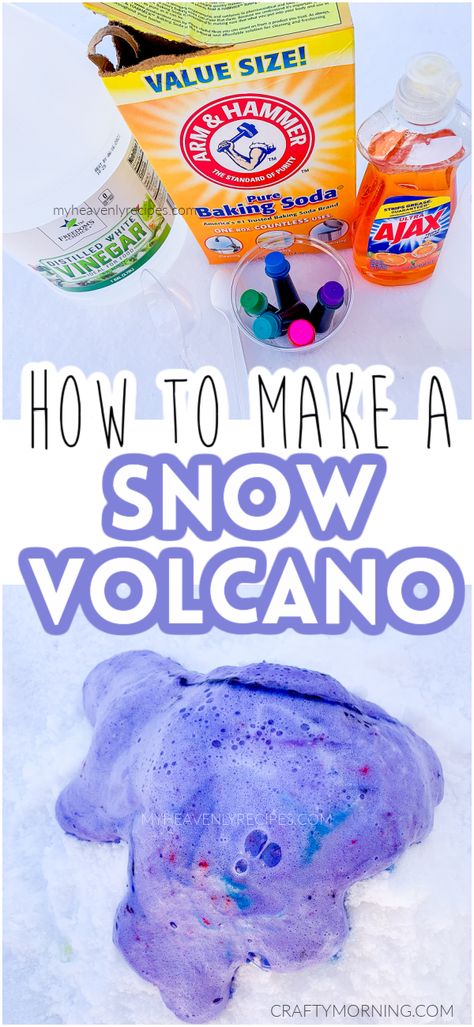 Easy Snow Day Crafts For Kids, Snow Volcano Experiment, Snow Fun For Kids, Snow Day Projects For Kids, Outside Snow Activities For Kids, Snow Day Art Projects For Kids, Snow Volcano For Kids, Snow Day Fun Indoor Activities, Snow Activities For Preschool Outdoor