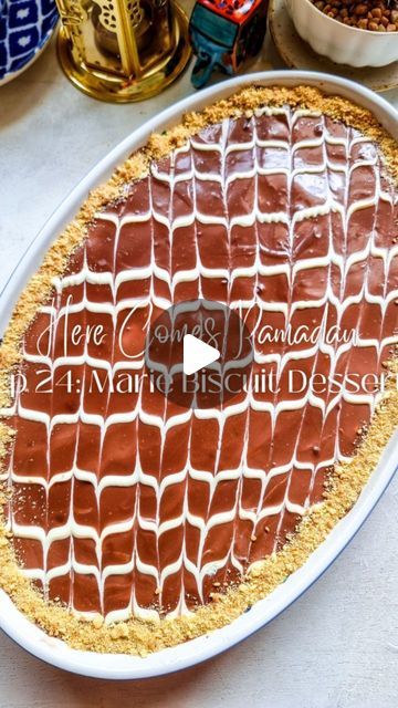 Rafia Mazhar on Instagram: "HERE'S HOW TO MAKE IT ⤵️
⠀⠀⠀⠀⠀⠀⠀⠀⠀
Here Comes Ramadan Episode 24 - No Bake Marie Biscuit Dessert 🌙

Recipe
Marie Biscuits as required 
1 cup milk

1 packet pudding mix
¼ cup + 2 tbsp cold milk
4 oz. Cream cheese softened
1 cup cream (chilled)
½ cup whipping cream (chilled) (I used non dairy)

¾ cup milk chocolate
1 cup cream

• In a large glass dish arrange one layer of Marie Biscuits and pour ½ cup milk evenly on top. 
• Repeat this and set aside in the refrigerator 
• In another bowl add the pudding mix and milk and dissolve completely 
• Add in the cream cheese, cream and whipping cream. Beat till thick and creamy
• Pour over the biscuit base (reserve 2 tbsp) and refrigerate for 30 minutes 
• Meanwhile make the ganache by melting the cream & chocolate in a m Marie Biscuits Dessert, Cream Cheese Pudding Recipes, Marie Biscuit Recipes, Cream Cheese Pudding Dessert, Marie Biscuit Pudding, Layered Deserts, Marie Biscuits, Biscuit Dessert, Cheesecake Desserts Recipes