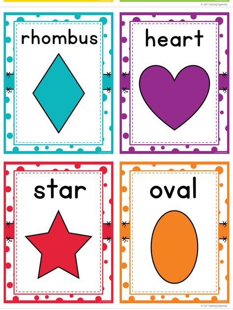 Shape Posters Preschool Free Printable, Shape Flash Cards, Classroom Posters Elementary, Preschool Center Signs, Emotions Preschool, Shapes Flashcards, Printable Shapes, Fun Classroom Activities, Shapes Preschool