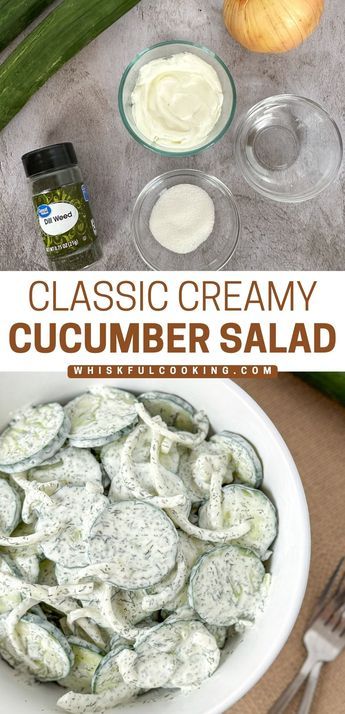 Cool and refreshing cucumber salad is made with fresh cucumbers, zippy onions, and dill sour cream dressing. Perfect for that end of summer side dish. Cucumber Salad Sour Cream, Creamed Cucumber Salad, Cucumber And Onion Salad, Cucumber And Onion, Cucumber Onion Salad, Cucumber Salad Vinegar, Easy Cucumber Salad, Cucumber Dill Salad, Creamed Cucumbers