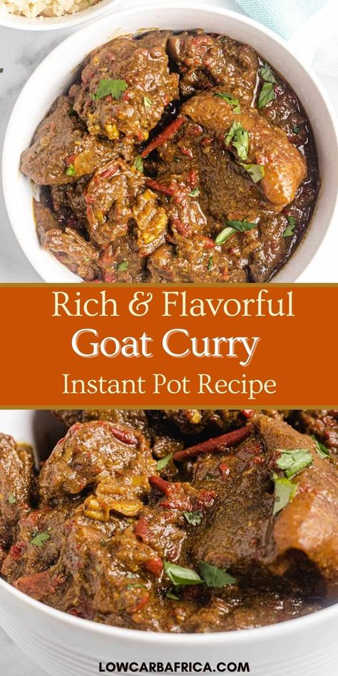 Goat Curry is flavorful and rich and an easy recipe to make in the Instant pot! This goat curry recipe is made with vegetables and a delightful blend of aromatic spices to create one super delicious dish that will stimulate your taste buds! Goat Stew Recipe, Goat Stew, Curried Goat Recipe, Goat Curry, Goat Recipes, Curry Recipes Easy, Curry Goat, Jamaican Dishes, African Cooking