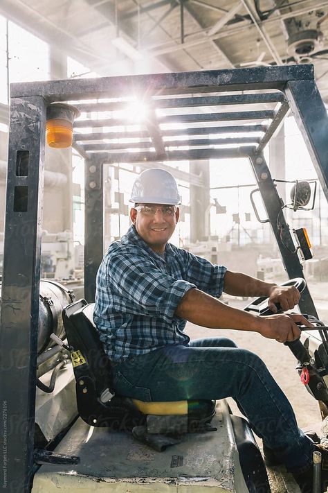 "Portrait Of Hispanic Worker Driving Forklift" by Stocksy Contributor "Raymond Forbes LLC" - Stocksy Fork Lift, Headshot Poses, Corporate Portrait, Business Photoshoot, Corporate Photography, Industrial Photography, Photo Work, Learning Photography, Business Photos