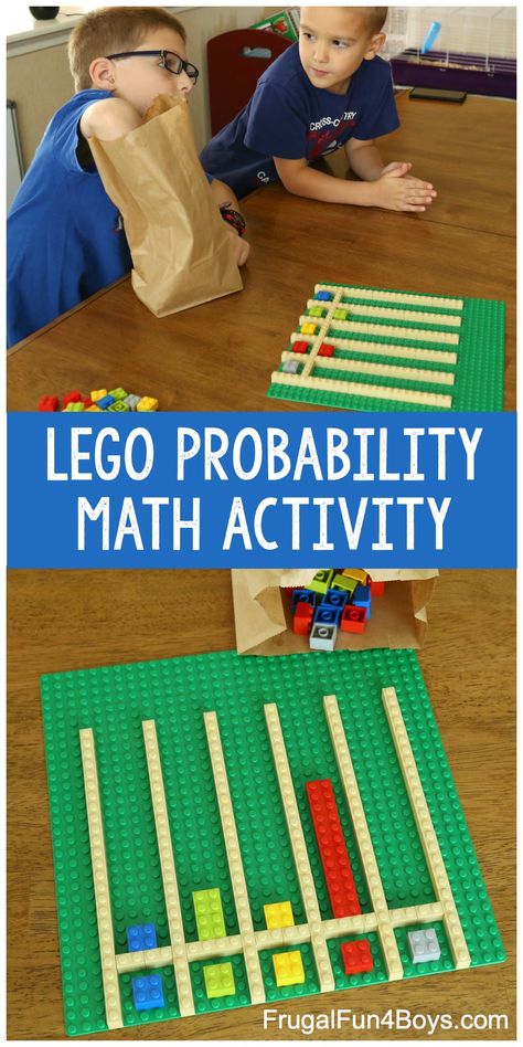 LEGO Math! Teach probability and graphing with this fun LEGO math activity. Perfect for elementary students. #lego #math #matheducation Perler Bead Snowflakes, Probability Math Activities, Math Probability, Probability Games, Bead Snowflakes, Probability Activities, Probability Math, Lego Math, Stem Activities Preschool