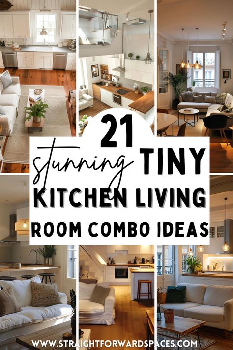 A stunning tiny kitchen and living room combo featuring an open concept layout, elegant design elements, and smart storage solutions, creating a stylish and functional living space.