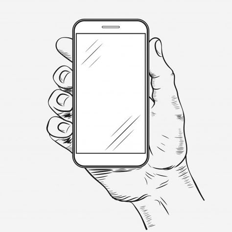 Mobile phone in hand | Premium Vector #Freepik #vector #technology #hand #computer #phone Hand Holding Cellphone Drawing, Phone Drawing, Iphone Drawing, Instagram Gradient, Drawing Poses Male, Hand Holding Phone, Holding Phone, Drawing Room Interior Design, Computer Drawing