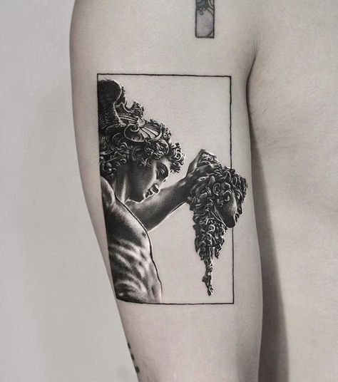 Ridiculously beautiful shading on a Renaissance statue tattoo | www.otziapp.com Sculpture Tattoo, Libra Tattoo Ideas, Justice Tattoo, Bodysuit Tattoos, Realistisches Tattoo, Tatuagem Masculina Pequena, Libra Tattoo, Statue Tattoo, Kunst Tattoos